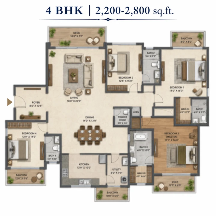 Brigade Granada 4 BHK floor plan layout